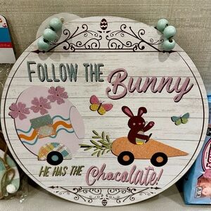 Spring Bunny 🐰 Decor Bundle Farmhouse Sign & Spring Garland Tiered Tray NWT